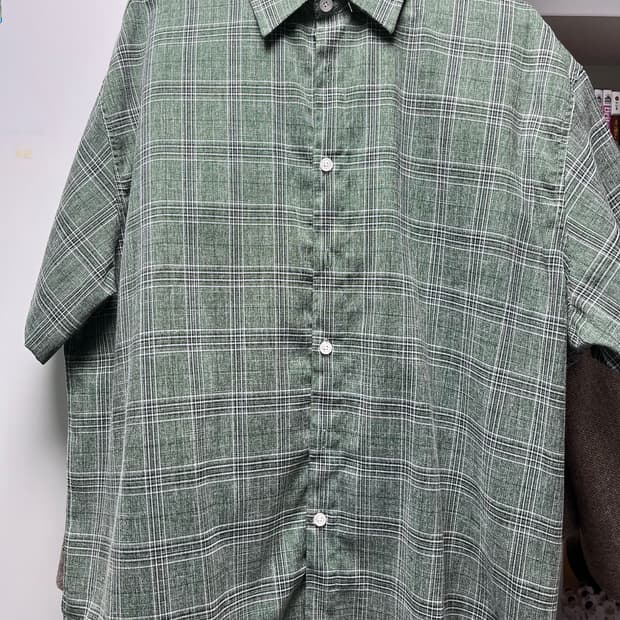 필루미네이트 리버스 포인트 체크 하프 셔츠 그린