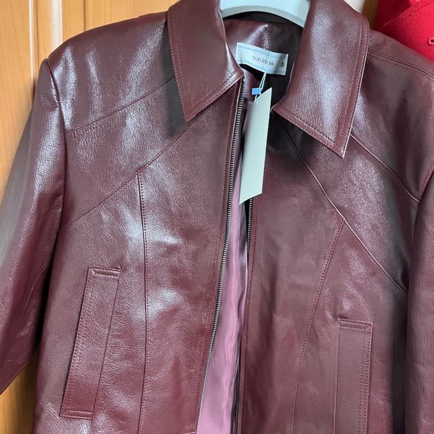 웨이비니스 크롭 레더 자켓 1사이즈 버건디