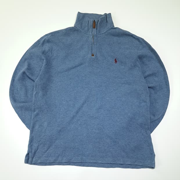 CL786 M 폴로 00s 가죽풀러 라이트블루 하프집업 니트 스웨터