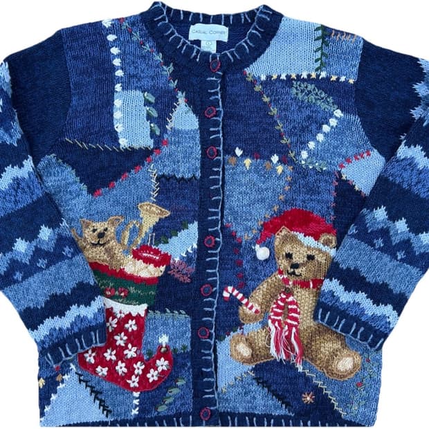 핸드메이드 빈티지 곰돌이 크리스마스 가디건 니트 테디베어니트 어글리니트
