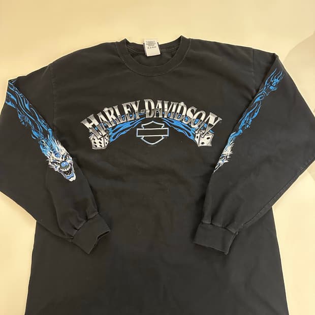 빈티지 할리데이비슨 클라운 블루 플레임 롱슬리브 L