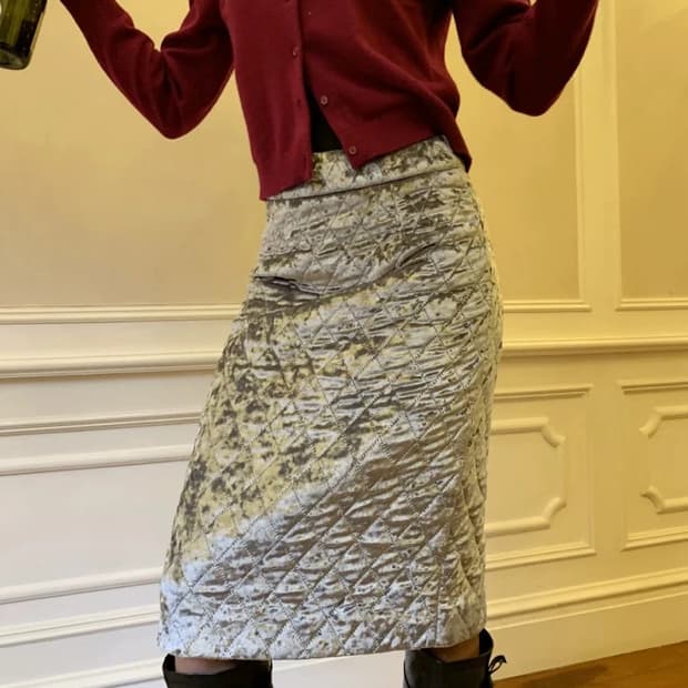 swingswing Silver velvet quilted skirt