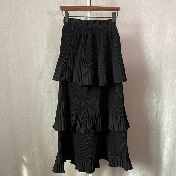 빈티지 레이어드 프릴 플리츠 스커트 