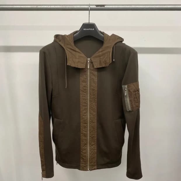 솔리드옴므 00s 하이넥 엘보 패치 집업 후드 후디 점퍼