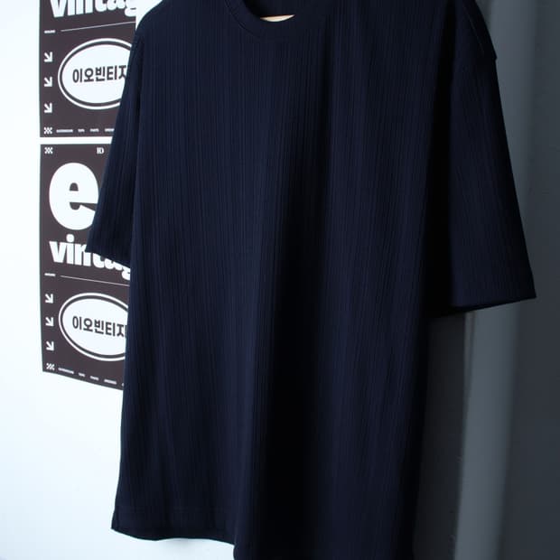 (L-XL) 드로우핏 반팔 티셔츠 골지 네이비 놈코어-H34223