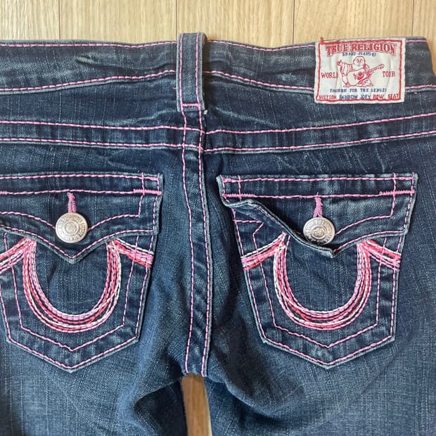 트루릴리젼 핑크 스티치 y2k 부츠컷 데님 