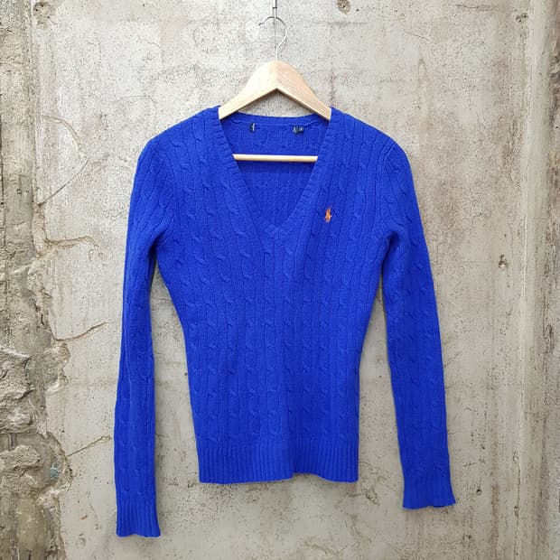 랄프로렌 브이넥 니트 파랑 S사이즈 