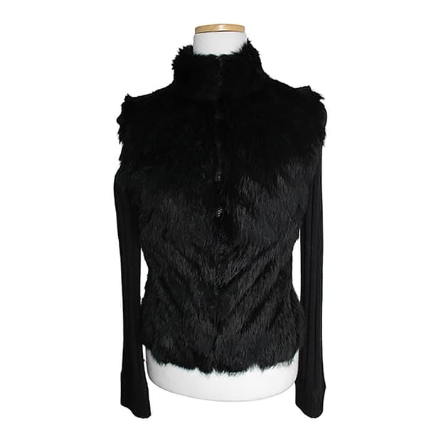 베베 블랙 레빗 퍼 집업 가디건 44