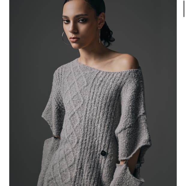 트리밍버드 슬리브 슬릿 보트넥 니트 (그레이)