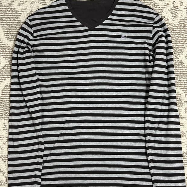 버버리 블랙라벨 브라운 레이어드 브이넥 롱슬리브 