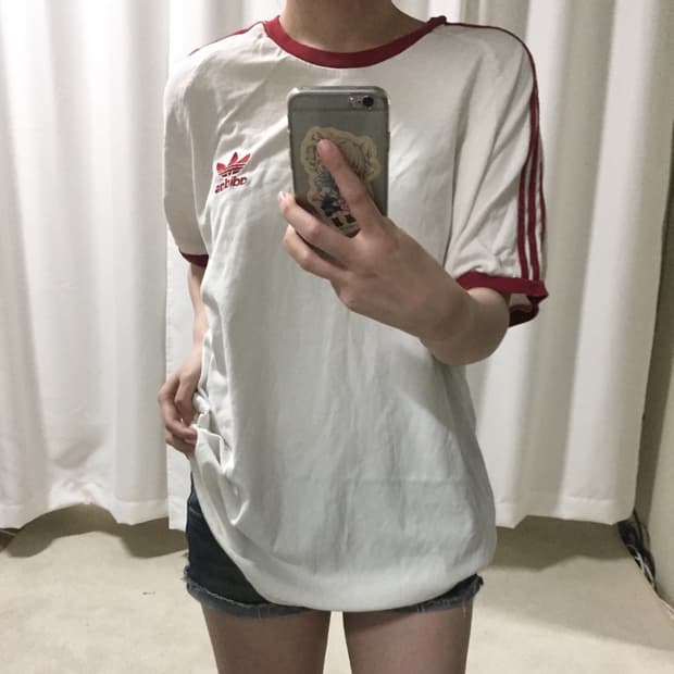 아디다스 화이트 레드 흰빨 링거 트랙탑 반팔 티