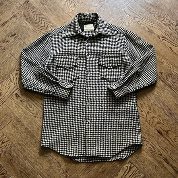 [M]7~80's 유로 빈티지 하운드투스 체크 울 셔츠