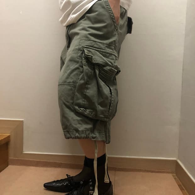빈티지 카키 카고 버뮤다 팬츠
