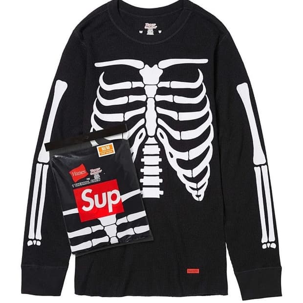 슈프림 헤인즈 본즈 써멀 크루 블랙 L
