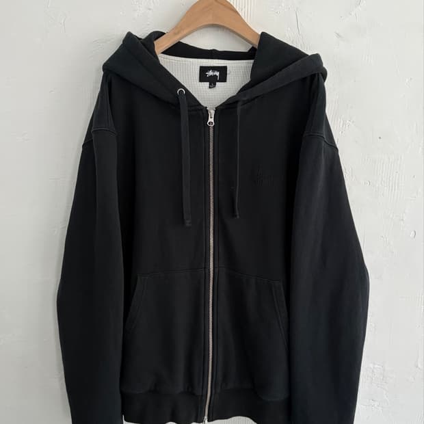 Stüssy 스투시 블랙 자수 로고 후드집업
