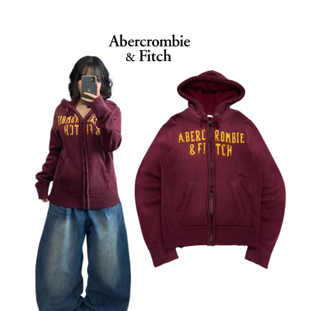 아베크롬비 Y2K 아치로고 버건티 후드집업