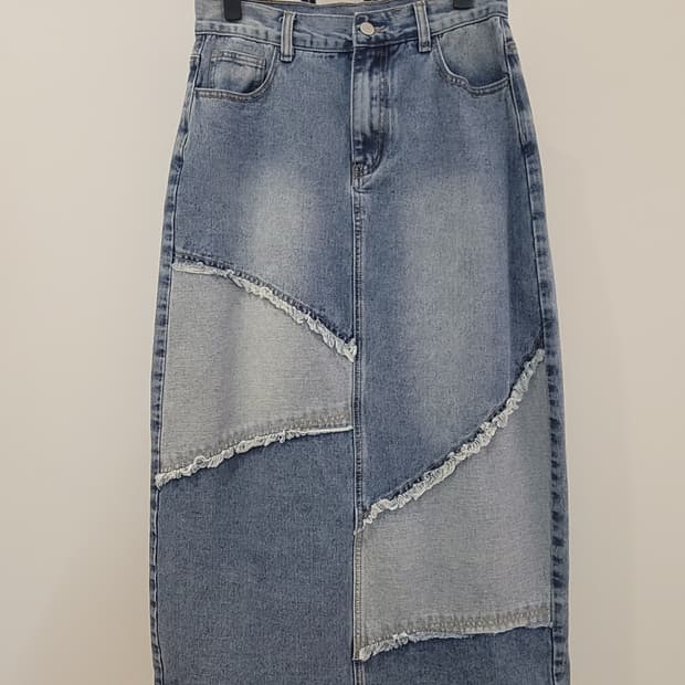 샵사이다 패치워크 데님 롱스커트 청치마 M사이즈 66사이즈