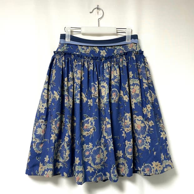 레니본 여성 썸머울 플라워 플레어 스커트 _ 블루 _ 모리걸