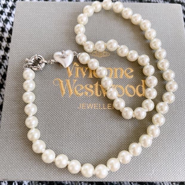 비비안 웨스트우드 아카이브 orb 진주 펄 하트 팬던트 초커 목걸이