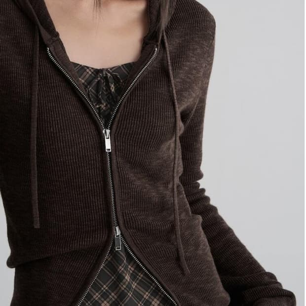 에잇세컨즈 니트 후드 카디건 브라운