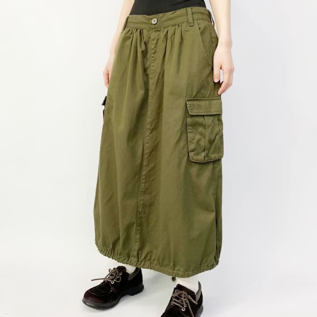 Naneu 카키 카고 롱스커트 55-66-77