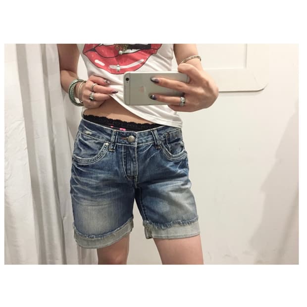 Vintage 갸루 펑크 Y2k 워싱 데님 하프 팬츠