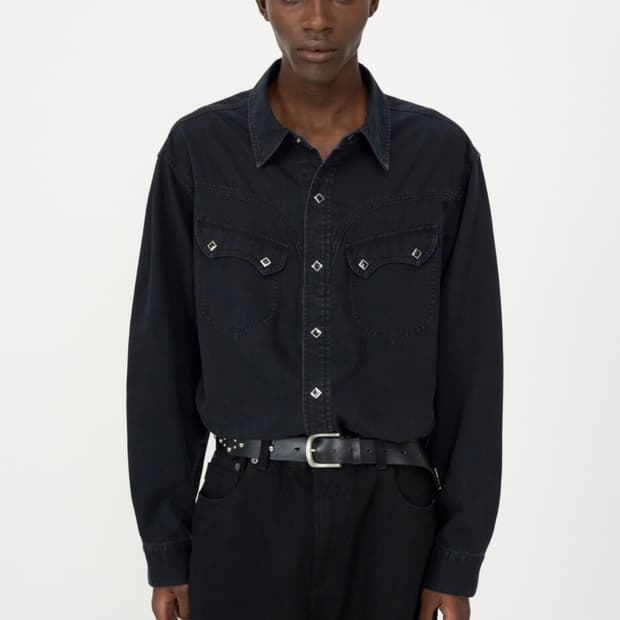 (새상품)(L)인사일런스 워시드 데님 웨스턴 셔츠 WASHED BLACK