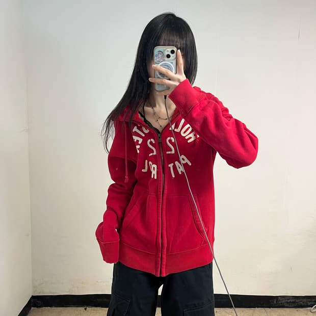 Hollister red hoodie zip-up