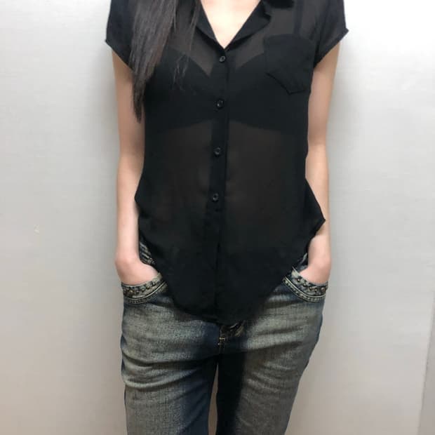 빈티지 블랙 레이스 시스루 블라우스