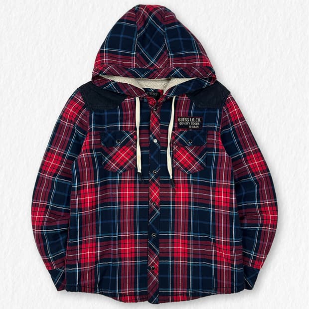 게스 쉐르파 체크 후드 셔츠