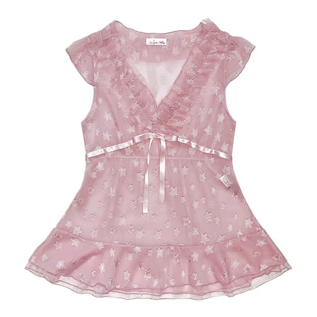 노피셜노피스 STAR N RIBBON SHEER TOP PINK