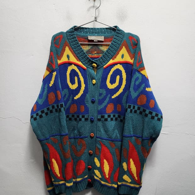 뉴질랜드 빈티지 100wool 패턴 니트 가디건
