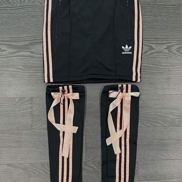 무배) 아디다스 커스텀 스커트 레그워머 갸루 키치 리본 핑크 핀터깔