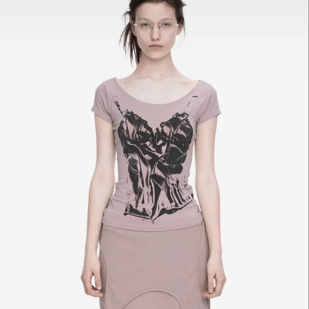 나체 slip x-ray printed t-shirt dusty pink