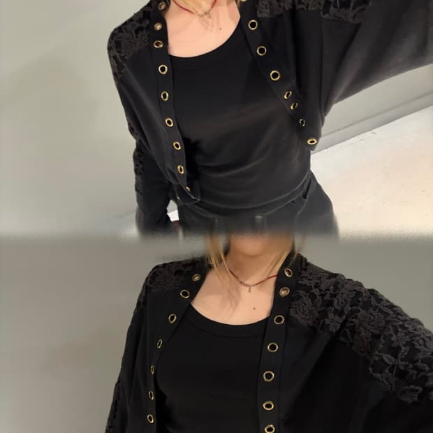 eyelet hole lace detail bolero cardigan 