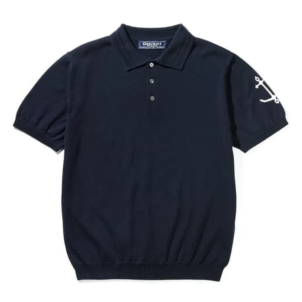 건지울른스 코튼 반팔 카라 니트 네이비