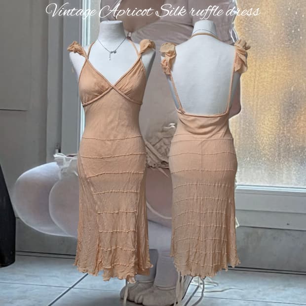 Vintage Apricot Silk ruffle dress