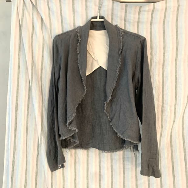 gray linen fringe jacket