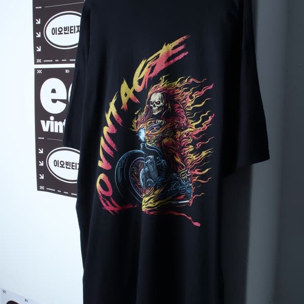 (3XL-4XL) 길단 반팔 티셔츠 자체제작 해골 불꽃-H35043