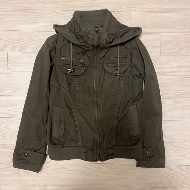 y2k button detail brown hoodie jacket