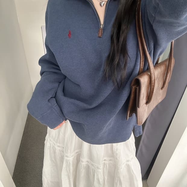 폴로 랄프로렌 뮤트블루 코튼 하프집업 