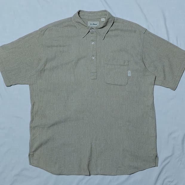 [100] L.L.Bean 빈티지 코튼 리넨 풀오버 반팔 셔츠 (베이지)
