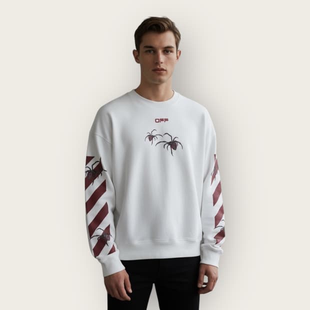 L/ 오프화이트X스파이더 백로고 기모 맨투맨