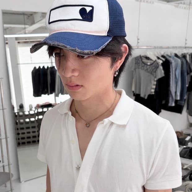 WJK DISTRESSED HEART MESH CAP 모자