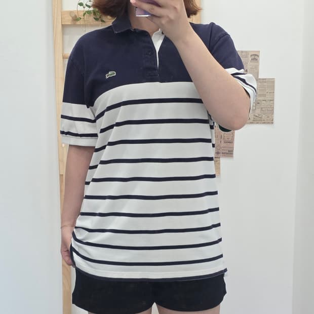 [프립]XL/라코스테 단가라 반팔 카라티 네이비