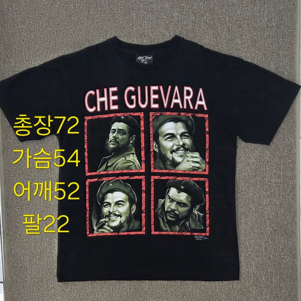 L 빈티지 체게바라 4컷 프린팅 반팔 티셔츠 블랙