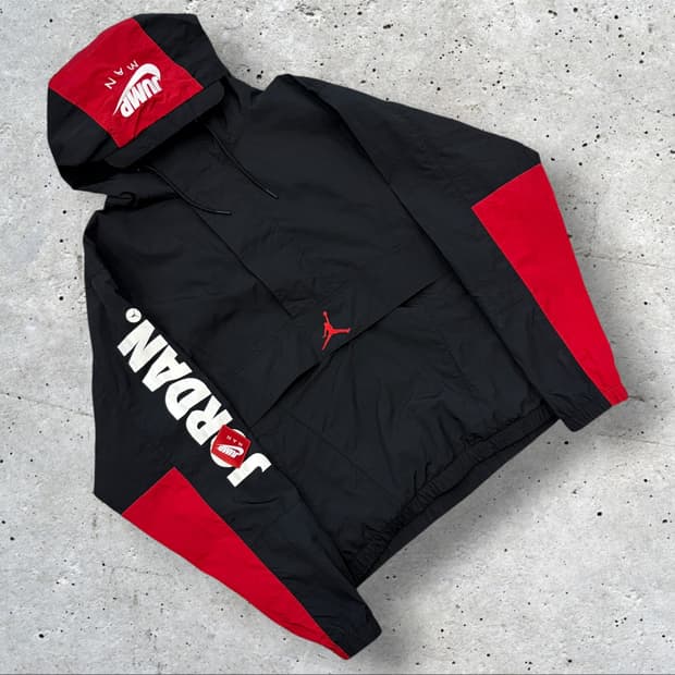 [XL] 조던 점프맨 풀오버 반집업 바람막이 블랙/레드 D719