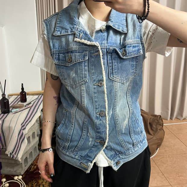 빈티지 투포켓 데님 베스트 자켓