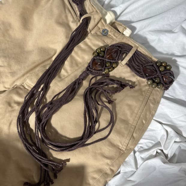 빈티지 비즈 스톤장식 보헤미안 로프 벨트 y2k goa 에스닉