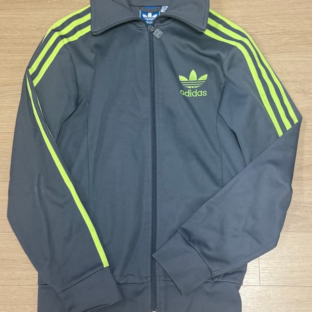 아디다스 회색 형광 삼선 트랙탑 져지
